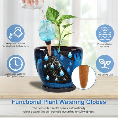 Ceramic Plant Pots with Saucer, 6 inch Glaze Planters for Indoor Plants with Drainage Holes, Decorative Small Flower Pots Outdoor, Modern Succulent Pots for Home Room Decor