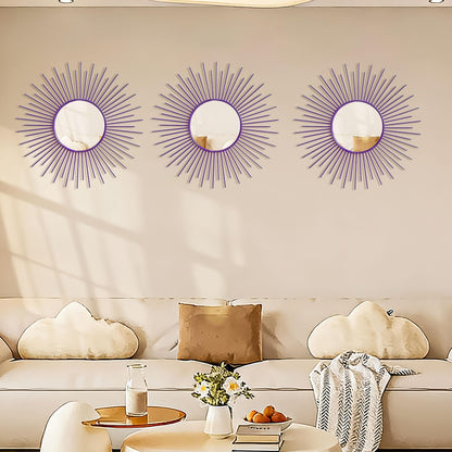 3 Pack Metal Mirrors for Wall Sunburst Wall Mirrors Home Décor Decorative Hanging Wall Art for Living Room Bedroom Entryway (Gold, Flower+Sunburst)