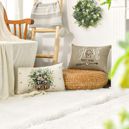 AVOIN colorlife Bless Our Home Farmhouse Eucalyptus Leaves Throw Pillow Covers, 18 x 18 Inch Truck Home Sweet Home Cushion Case Decorations Set of 4