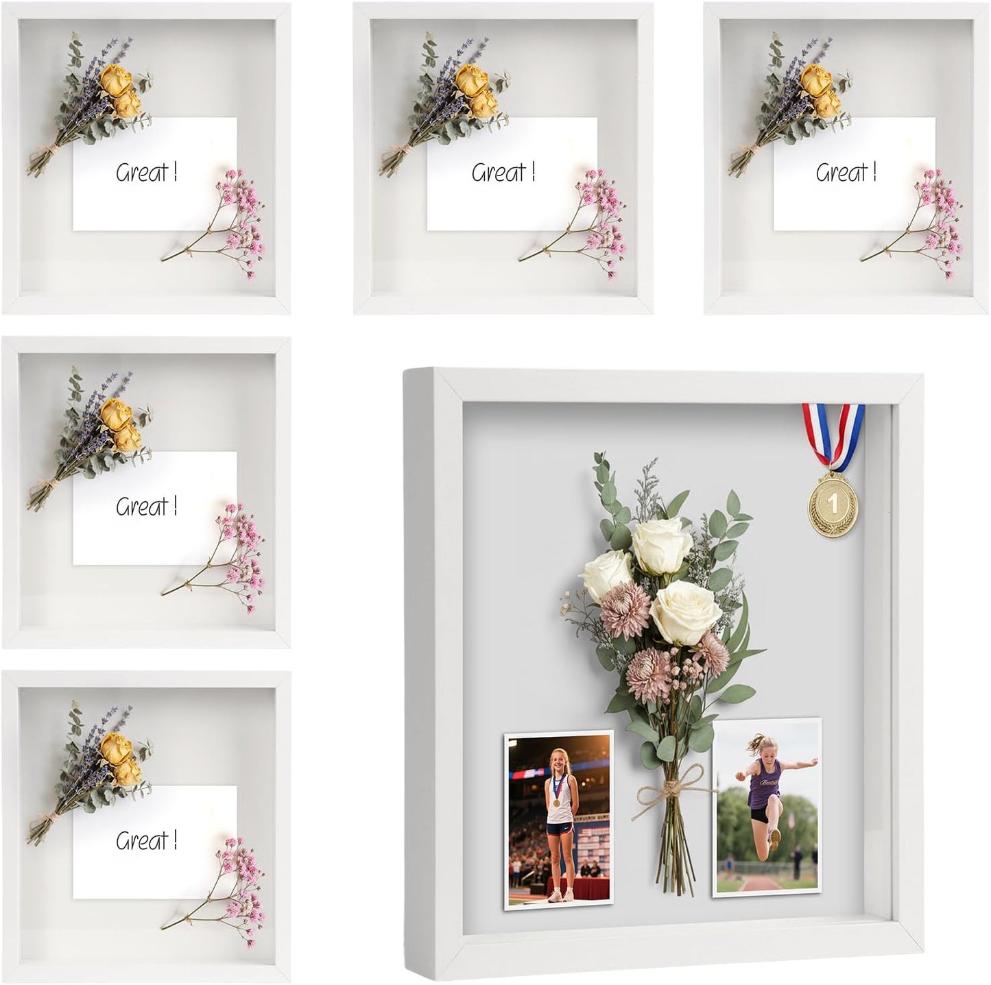 6 Pcs Shadow Box Frame - 5x5 Square Frame Display Case for Sports Memorabilia & Wedding Keepsakes - Wall Mountable Display Box for Medals, Photos, Dried Flowers (Black)