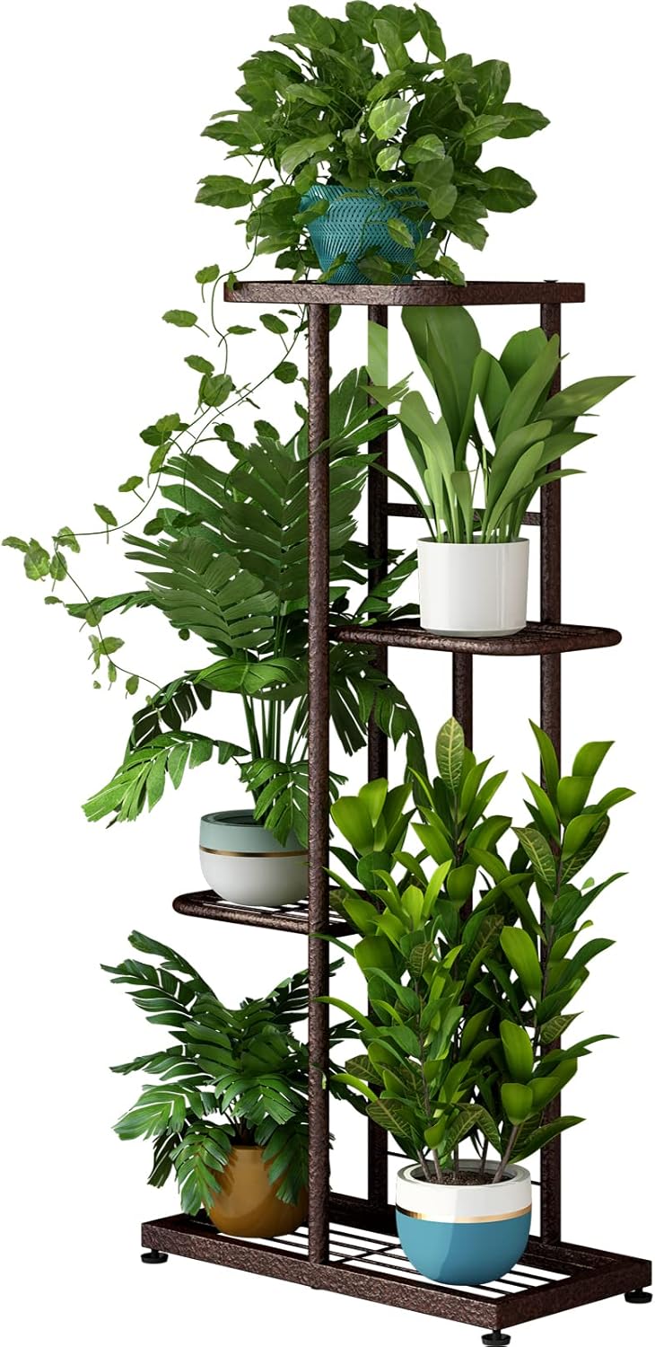 LINZINAR Plant Stand Indoor Outdoor Corner 4 Tier Metal Plant Shelf Patio Plant Rack for Garden Corner Balcony Living Room