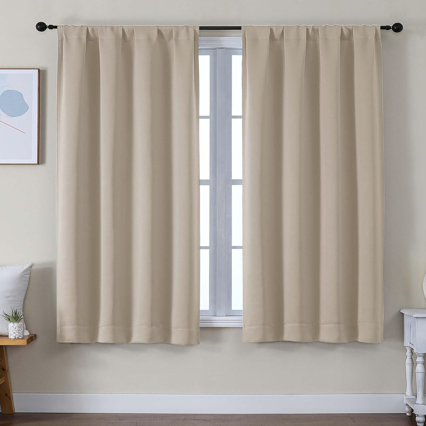 Simplebrand Ava Sage Green Blackout Curtains for Bedroom 63 Inch Length 2 Panels Set, Solid Thermal Insulated Energy Saving Rod Pocket Window Treatment Curtains Blackout Drapes, W40 x L63 Inch, Sage - Colors B