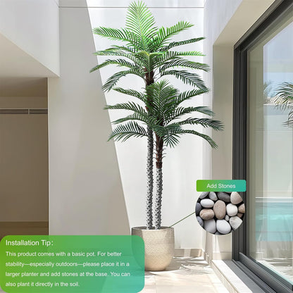 Nafresh 8ft Tall UV Resistant Faux Palm Tree, 96in Artificial Palm Tree Indoor Outdoor, Fake Tree with Real Bark and Realistic Leaves and for Home House Office Living Room Yard Patio.