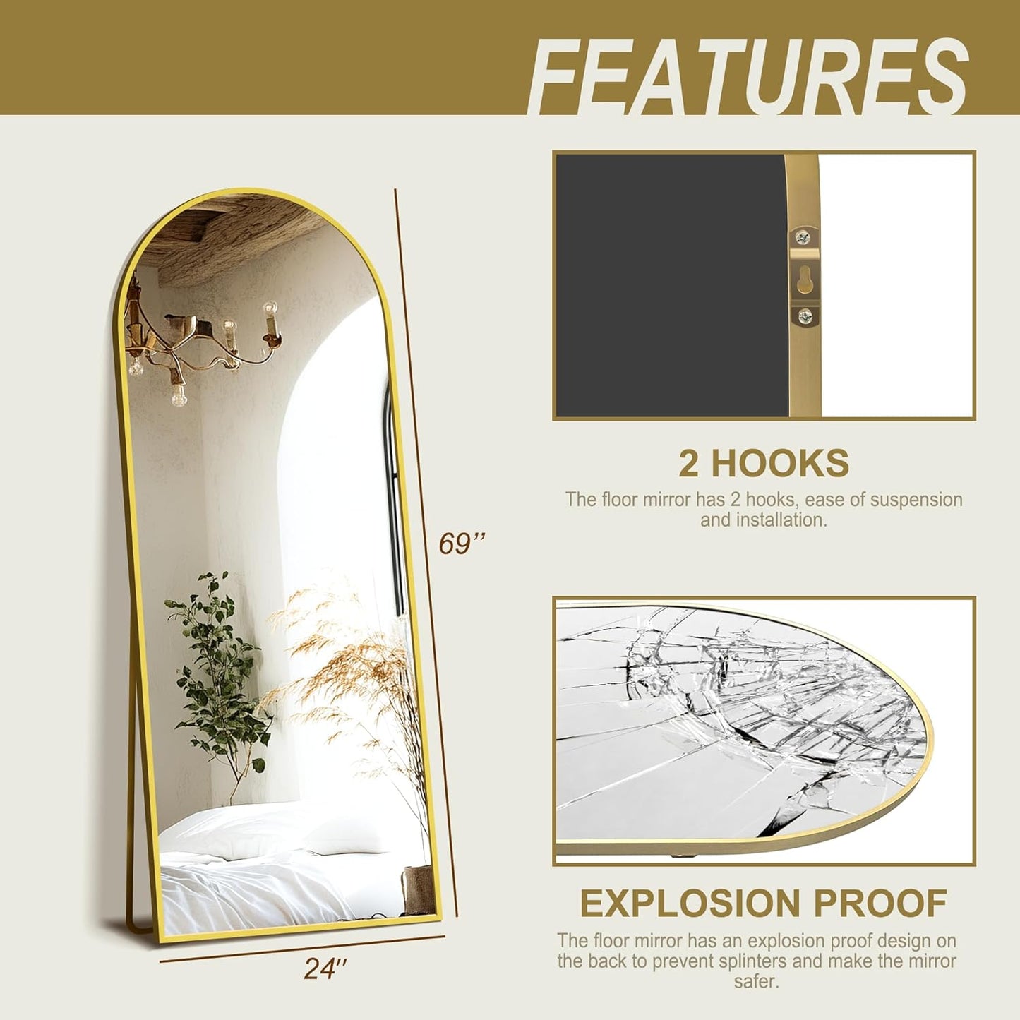 Delma Arched Mirror Full Length,Standing Mirror Full Body,Large Floor with Stand for Wall Entryway Door Bedroom Bathroom Living Room