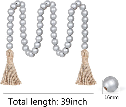 Meplait 39in Wood Bead Garland Farmhouse with Tassels,Versatile Prayer Beads Boho Chic Wall Hanging Home Decor (Black)