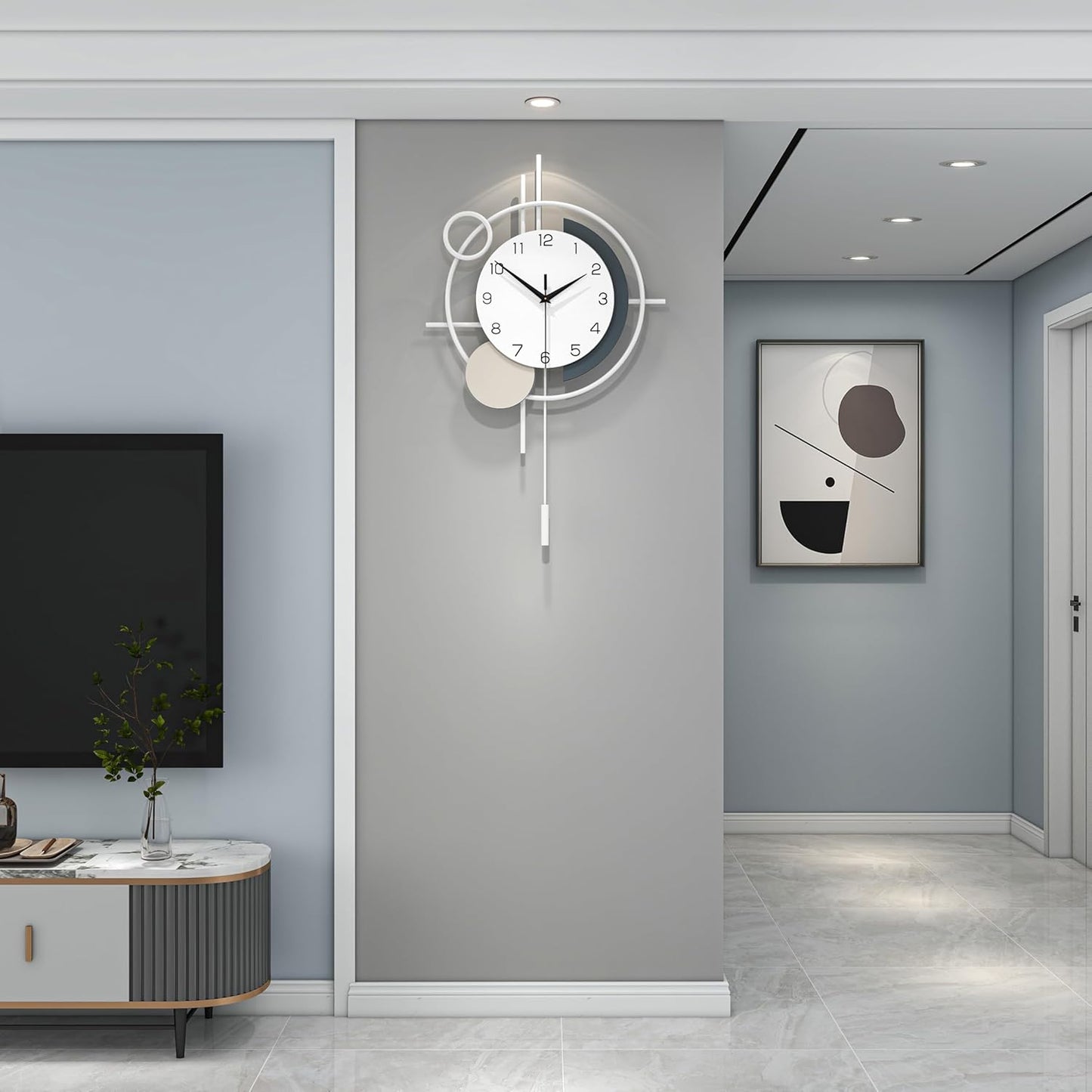 Wall Clock for Living Room Decor Decorative Wall Clock with Pendulum Silent Quartz Battery Operated Black Metal Large Clock for Dining Room,Kitchen,Home,Bathroom,Bedroom,13.8x21.3 in