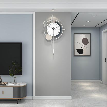 Wall Clock for Living Room Decor Decorative Wall Clock with Pendulum Silent Quartz Battery Operated Black Metal Large Clock for Dining Room,Kitchen,Home,Bathroom,Bedroom,13.8x21.3 in