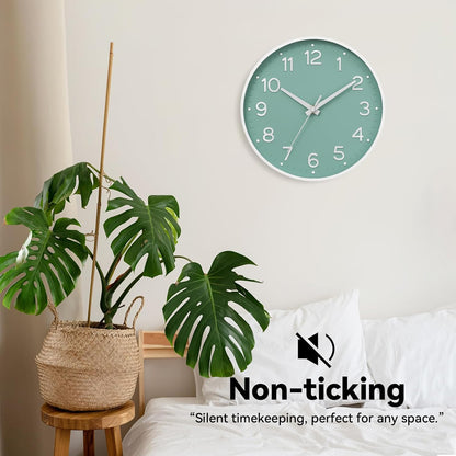 Roymnie Wall Clock Green, Silent Wall Clocks Battery Operated 8 Inch-Modern Non Ticking Analog Clock Decorative for Kitchen Office Bathroom Bedroom(Gold)