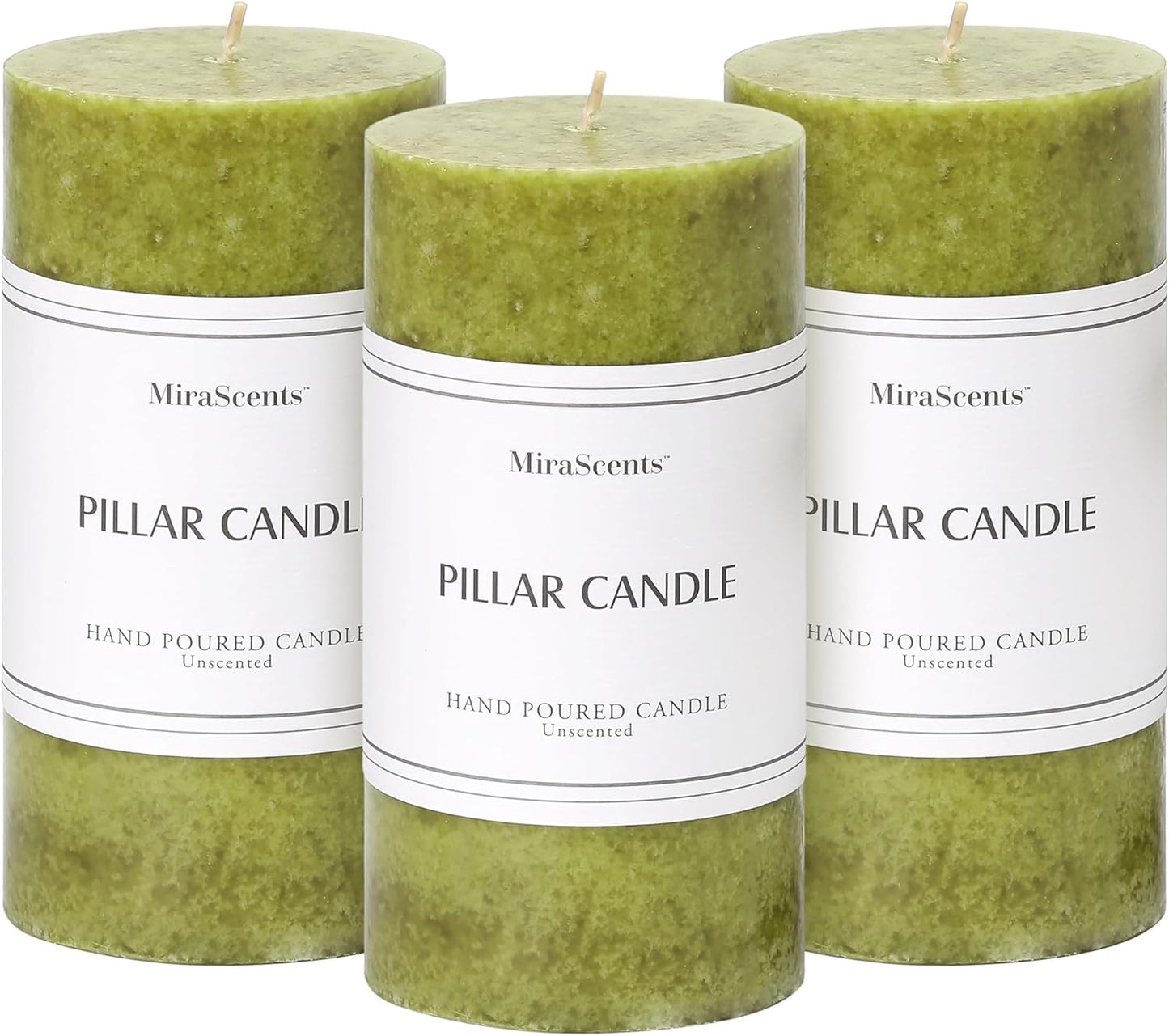 3x4 inch Green Pillar Candles Set of 3, Unscented Pillar Candle, Dripless and Smokeless Large Candles, Candle for Home Decor, Dinner Table,Weddings, Holidays