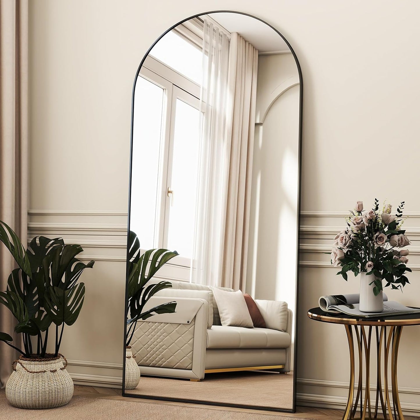 XRAMFY 56"x21" Arched Full Length Mirror Floor Mirrors with Aluminum Alloy Frame Free-Standing Wall Mounted Floor Mirrors or Large Dressing Mirror, Black Mirror Full Length