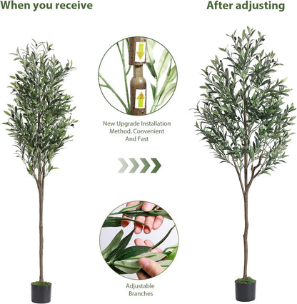 Alupssuc Olive Trees Artificial Indoor, 6FT Tall Faux Olive Tree with White Planter, Artificial Plants with Lifelike Fruits and Realistic Leaves for Modern Home Office Living Room Decor