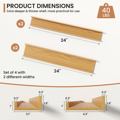 Fun Memories Picture Ledge Shelves Set of 2, 32 Inch Rustic Wall Mounted Floating Shelves with Lip for Home Storage and Décor in Bathroom, Kitchen, Nursery, Bedroom, Living Room, Walnut
