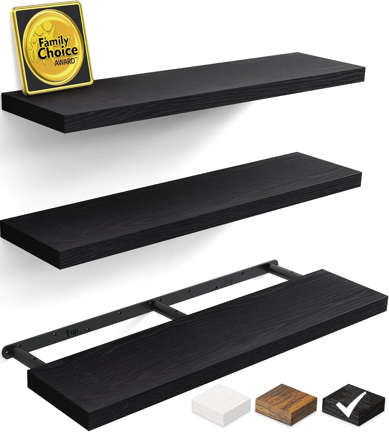 BAYKA Floating Shelves for Wall, Set of 3, Wall Mounted Rustic Wood Shelves for Bathroom, Bedroom, Living Room, Kitchen, Small Hanging Shelf for Books/Storage/Room Decor, Walnut-Like, 15.7in
