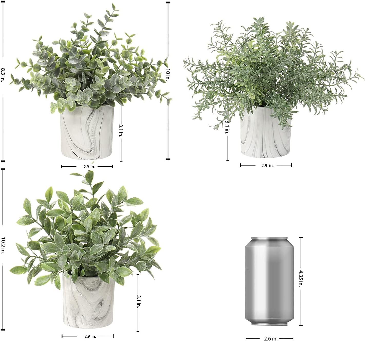 Hollyone Mini Artificial Potted Plants Fake Plants in Marble Pots, 1Pcs Plastic Eucalyptus Greenery Faux Plants for Home Office Desk Room Centerpiece Shelf Décor