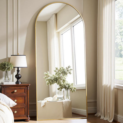 Dewfig Arched Full Length Mirror, 76"x34" Large Floor Mirror, Full Body Mirrors for Leaning or Hanging, Standing Mirrors for Bedroom, Living Room,Dressing Room, Aluminum Alloy Frame, Black