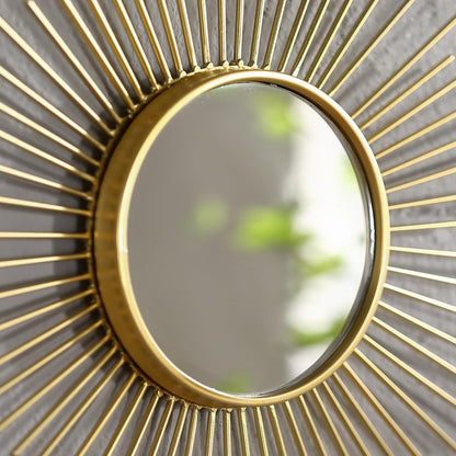 Large Gold Sunburst Mirror - 31" Starburst Wall Mirror with 12" Round Glass, Mid-Century Modern Elegant Gold Sun Mirrors for Living Room, Bedroom, Entryway Decor