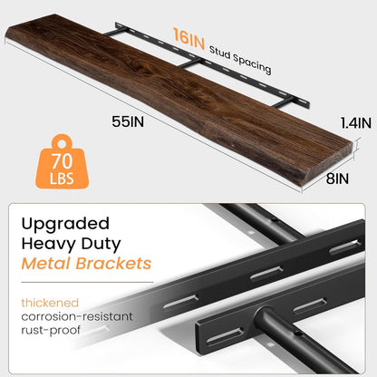 Floating Shelves 36 Inches Long - 8 Inch Deep Rustic Premium Solid Pine Wood for Storage - Farmhouse Wall Mounted for Living Room - Heavy-Duty Metal Bracket - 36" W x 8" D - Set of 2 - White Color