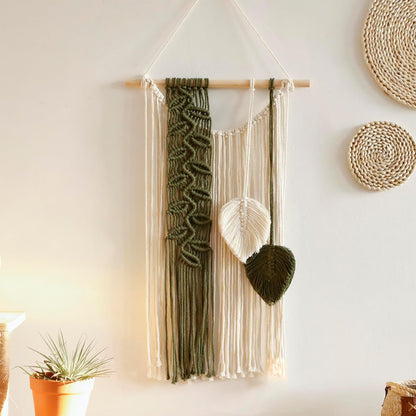 Artilady Macrame Wall Hanging -Handmade Sage Green Leaf Wall Tapestry,Boho Decorations for Bedroom Living Room Bathroom,Earthy Room Decor,Wedding Birthday for Women Girls