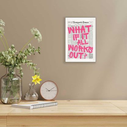Retro Black And White Newspaper Poster What If It All Works Out Canvas Wall Art Positive Affirming Quote Minimalist Prints Painting For Home Bedroom Dorm Wall Decor 12x16in Unframed