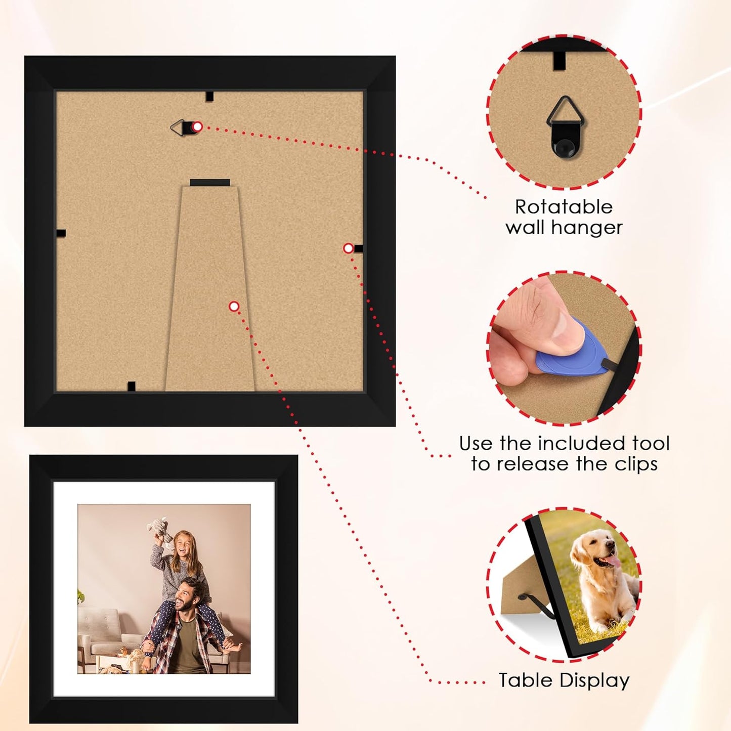 FIXSMITH 8x10 Picture Frame Set of 2, Photo Frame with HD Plexiglass, Display Pictures 5x7 with Mat or 8x10 Without Mat Multi Picture Frames Collage for Tabletop or Wall Display, Black