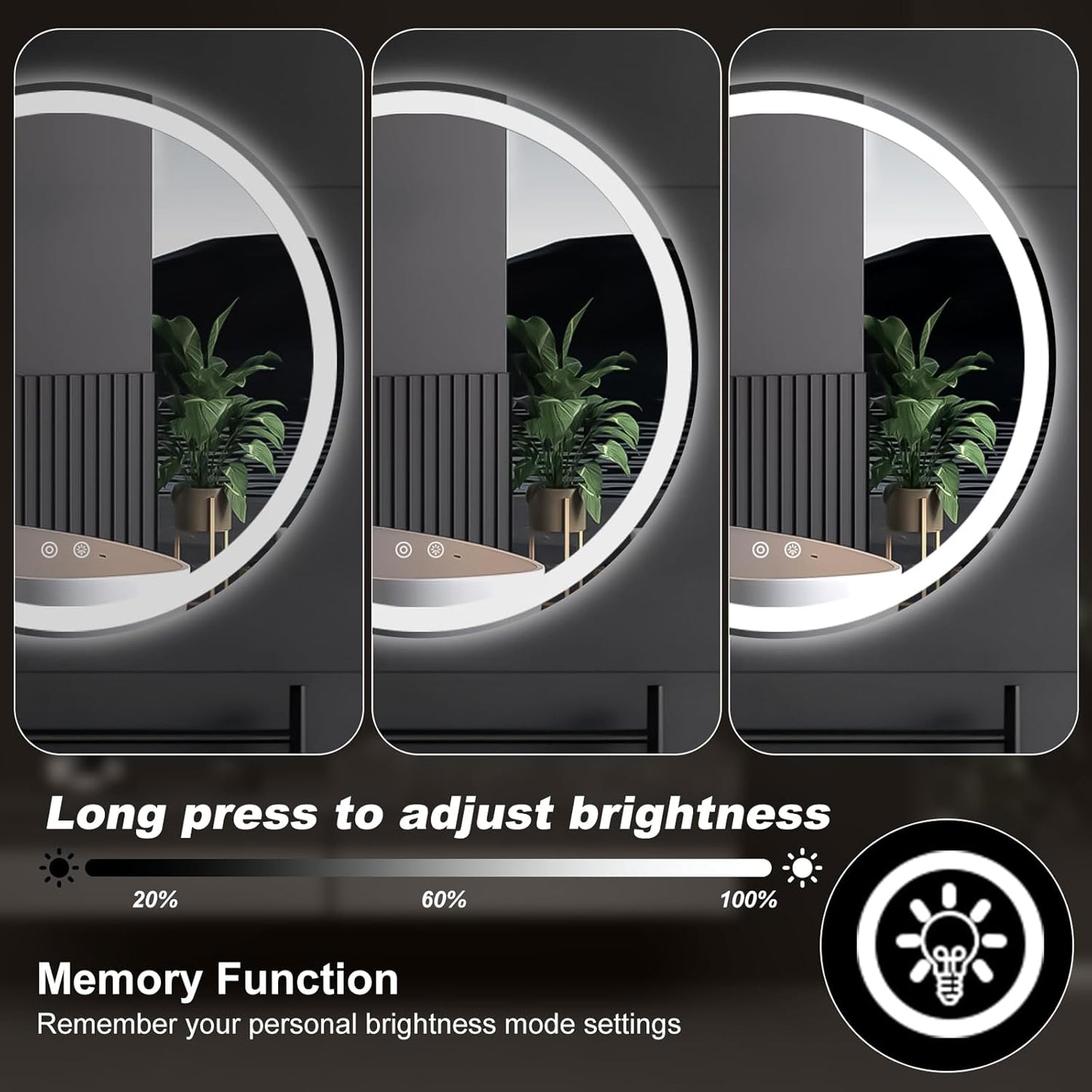 Sweetcrispy 24 Inch Round Wall Mirror with Tempered Glass, Bathroom Mirror Over Sink, Anti-Fog & Waterproof Round Mirror for Bathroom, Entryway, Bedroom, Shatterproof Design, Black