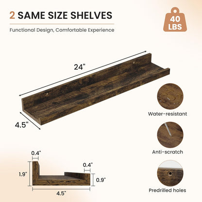 Dreamland Picture Ledge Shelf for Wall, Floating Shelves Set of 2, 48 Inch Long Floating Shelves with Lip for Living Room, Bedroom, Bathroom, Kitchen, White