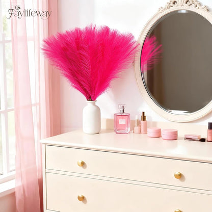 50pcs Pampas Grass 17in for Living Room Decor, Blush Pink Pampas Grass Decor, Fluffy Pink Flowers for Home Birthday Bathroom Baby Shower Wall Bow Decor(Blush & Cream & Pink)