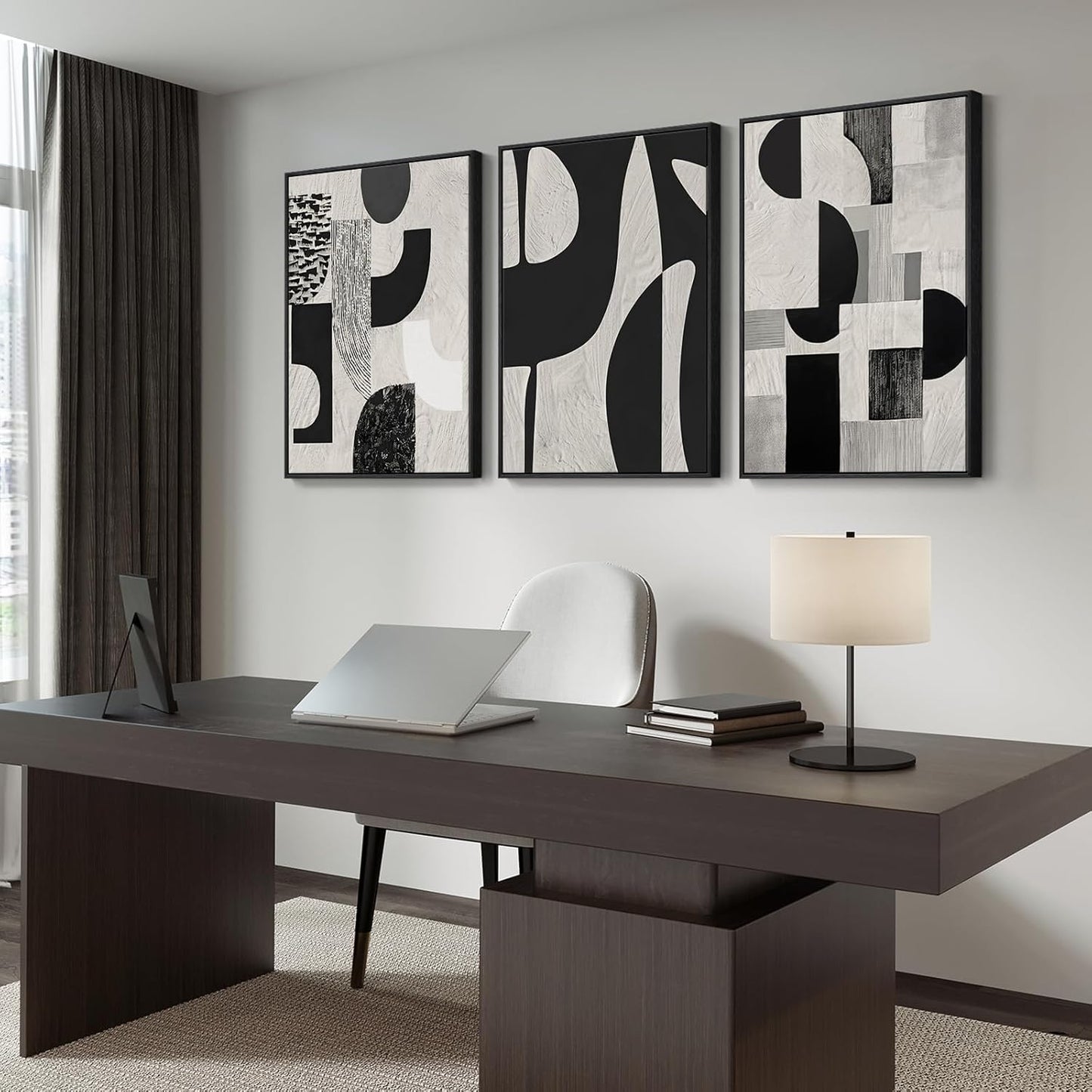 Large Framed Black and White Abstract Wall Art for Living Room, 3 Piece Big Modern Canvas Prints Paintings Artwork for Walls, Minimalist Abstract Art Pictures for Hallway, Office Wall Decor 24x36 In
