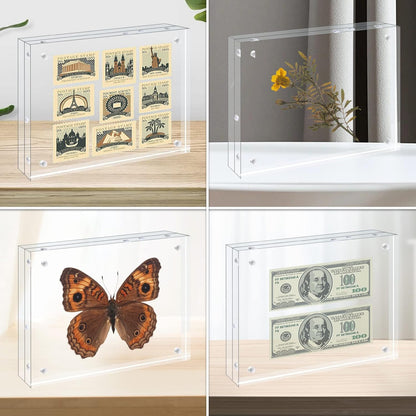 Egofine 4x6 Acrylic Frames 6 Pack, 20mm Thicker Frameless Clear Picture Frames, Double Sided Magnetic Picture Frames, Free Standing Desktop Display