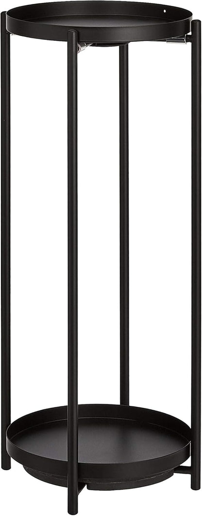 Amazon Basics Two-Tier Indoor Outdoor Metal Round Plant Stand for Multiple Plants, Rustproof Flower Holder with Plant Shelf, Black