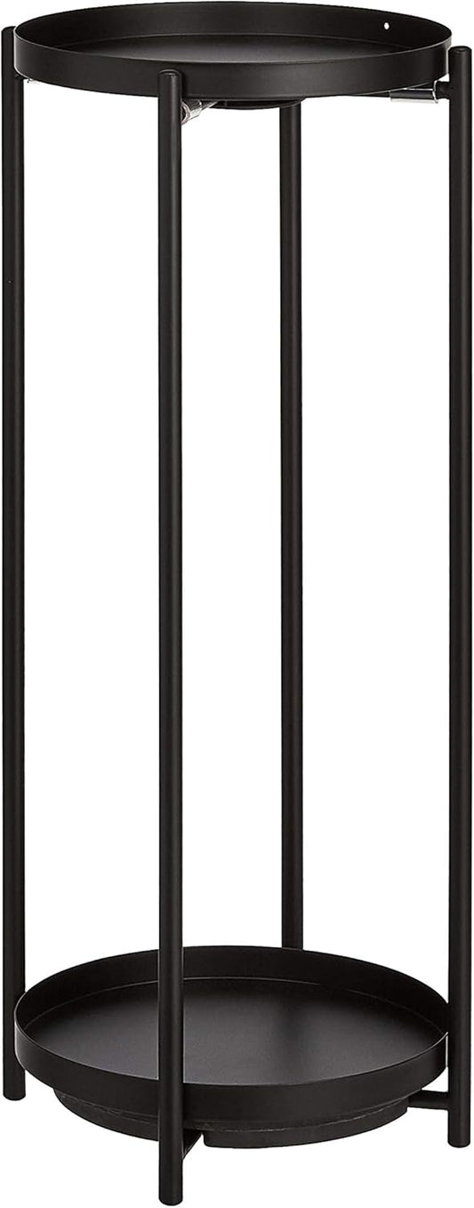 Amazon Basics Two-Tier Indoor Outdoor Metal Round Plant Stand for Multiple Plants, Rustproof Flower Holder with Plant Shelf, Black