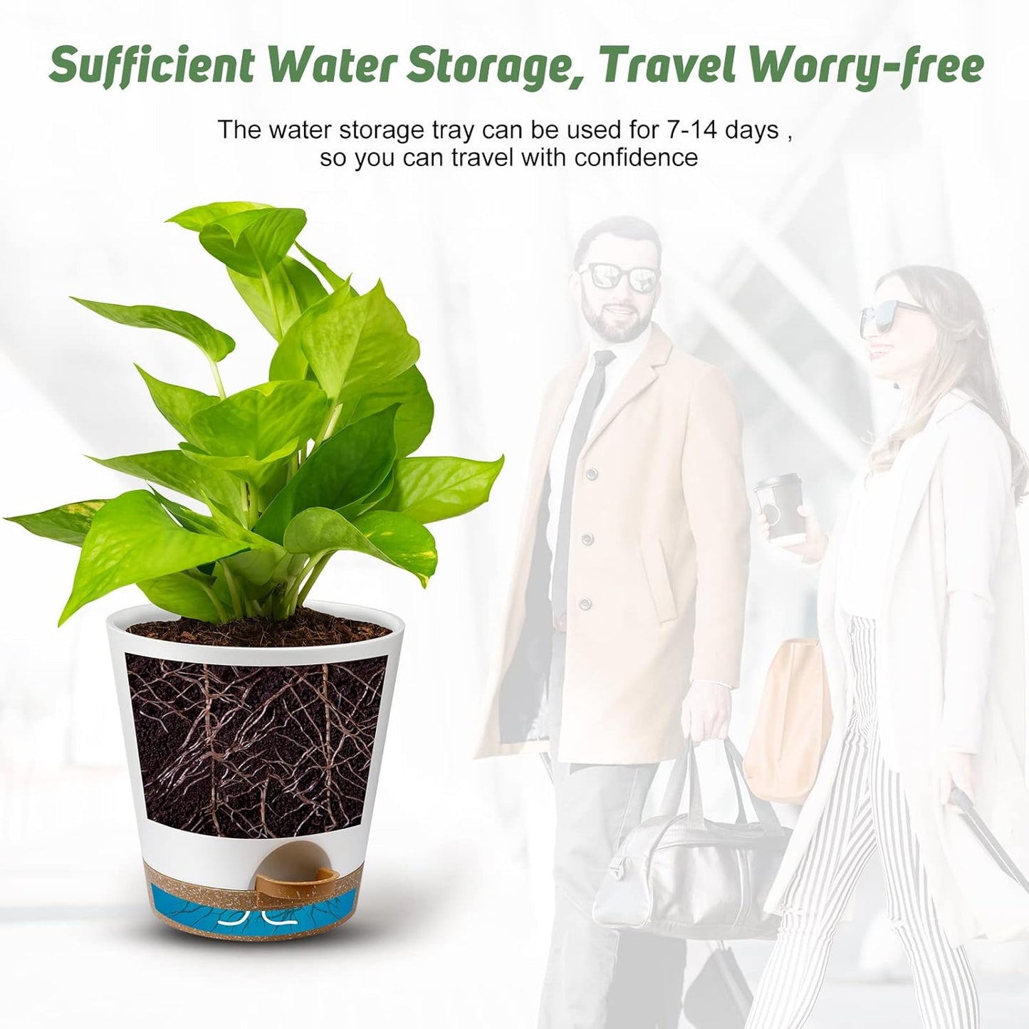 YNNICO Indoor Self Watering Planters with Drainage Holes and Saucers, 8, 7, 6.5, 6, 5.5, 5 Inches, Black, 6 Pots