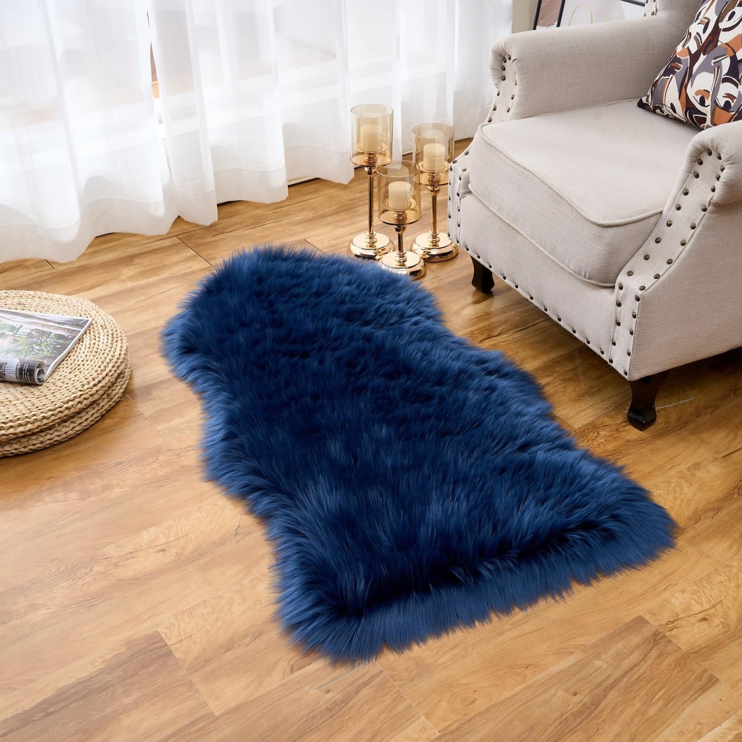 EasyJoy Ultra Soft Fluffy/Fuzzy Shaggy Area Rug Faux Fur Chair Cover Seat Pad for Bedroom Floor Sofa Living Room (2 x 6 ft Sheepskin, Beige)