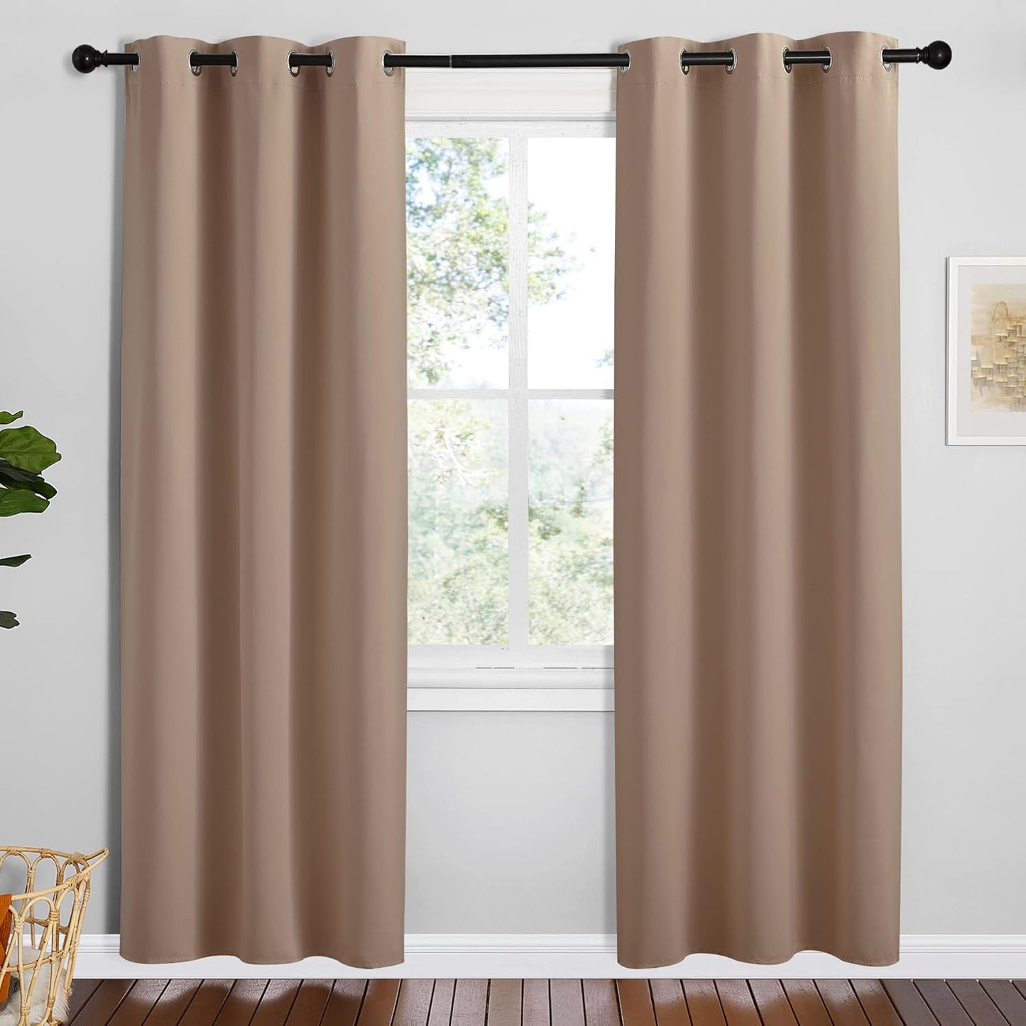 NICETOWN Halloween Pitch Black Solid Thermal Insulated Grommet Blackout Curtains/Drapes for Bedroom Window (2 Panels, 42 inches Wide by 63 inches Long, Black) - Colors D