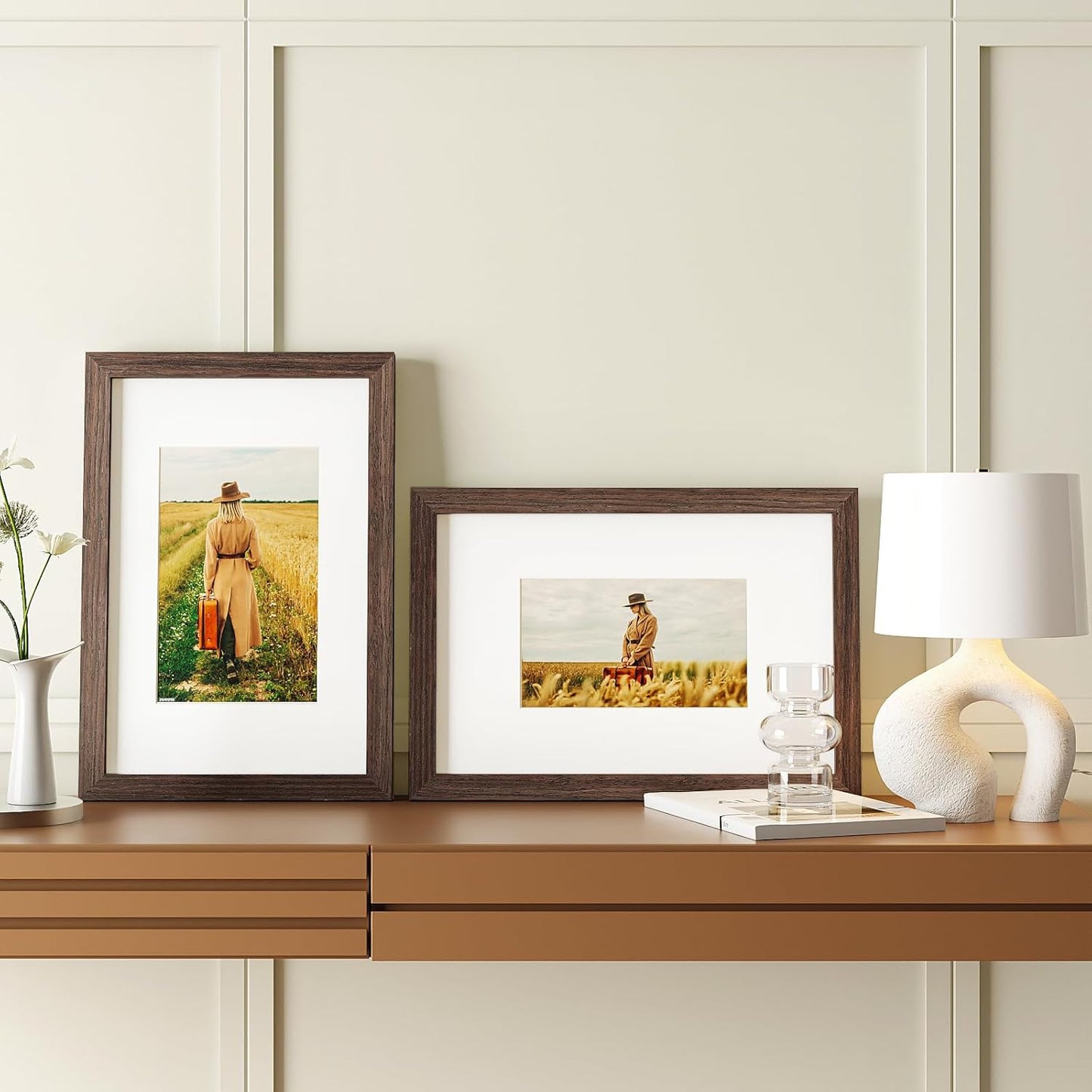 Egofine 8x10 Picture Frames Set of 4, Made of Solid Wood Covered by Plexiglass 4x6 and 5x7 with Mat or 8x10 without Mat, for Table Top Display and Wall Mounting Photo Frame Black