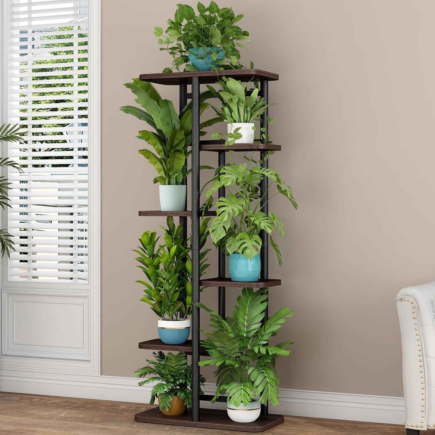 LINZINAR Plant Stand Indoor 4 Tier 5 Potted Multiple Plant Shelf Stands for Garden Corner Balcony Living Room Black