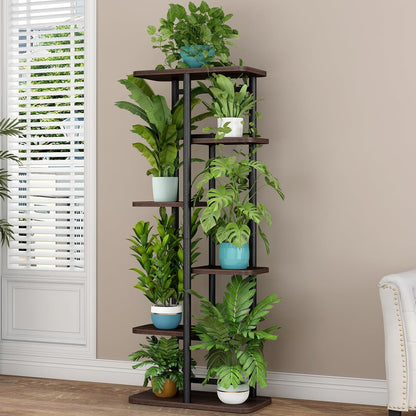 LINZINAR Plant Stand Indoor 4 Tier 5 Potted Multiple Plant Shelf Stands for Garden Corner Balcony Living Room Black