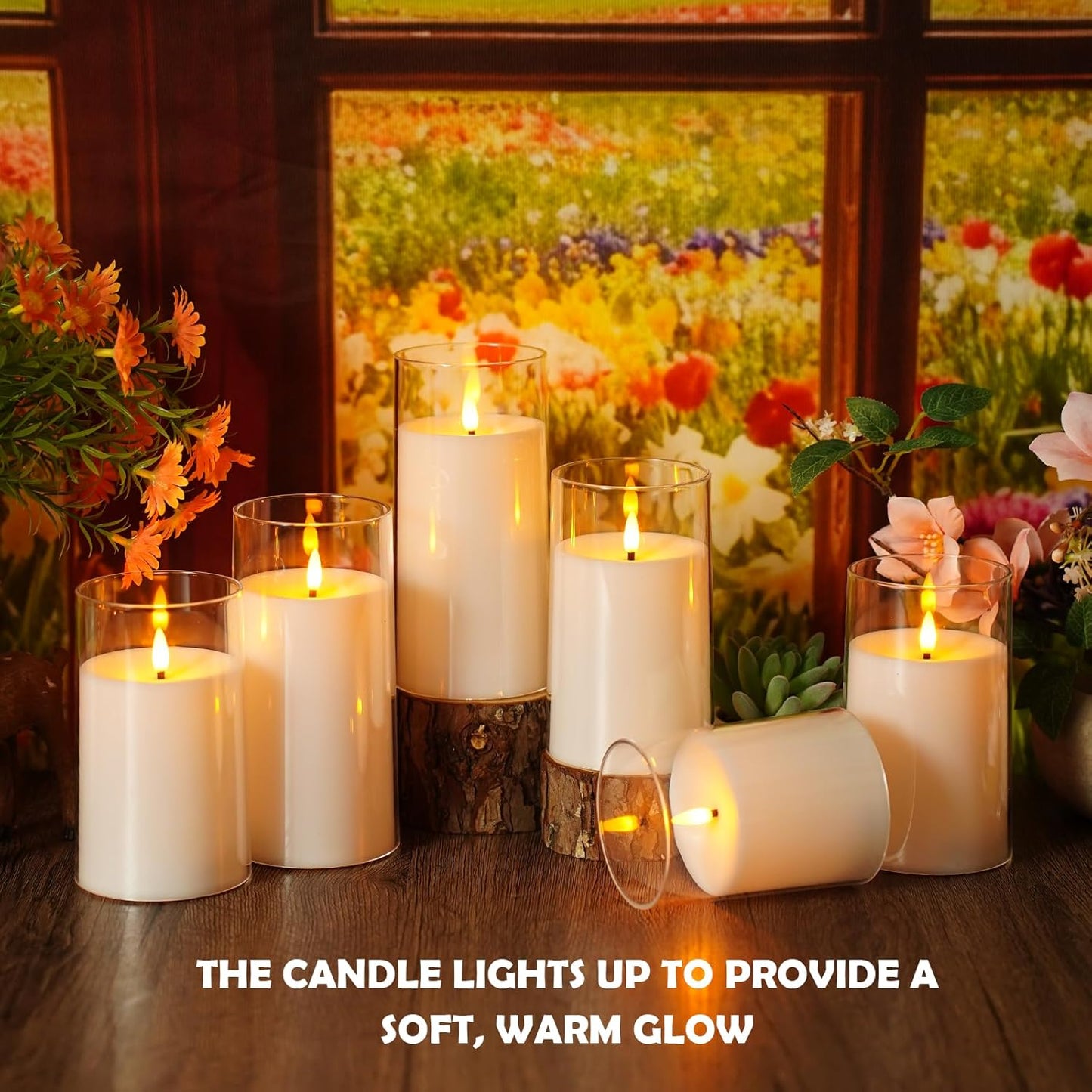 kakoya Flickering Flameless Candles Battery Operated with Remote and 2/4/6/8 H Timer Acrylic Led Pillar Candles Pack of 9 (appr D2.3"xH5.5"6.5"7.5")with Realistic 3D Wick Candles for Home Decor(White)