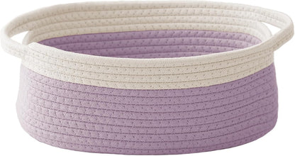 JMvicyroam Woven Basket,Small Rope Storage Bin with Handles & Ribbon Bag, Organizer for Shelves Closets,Gift Basket Empty for Birthday,Books,Dog Toys,White