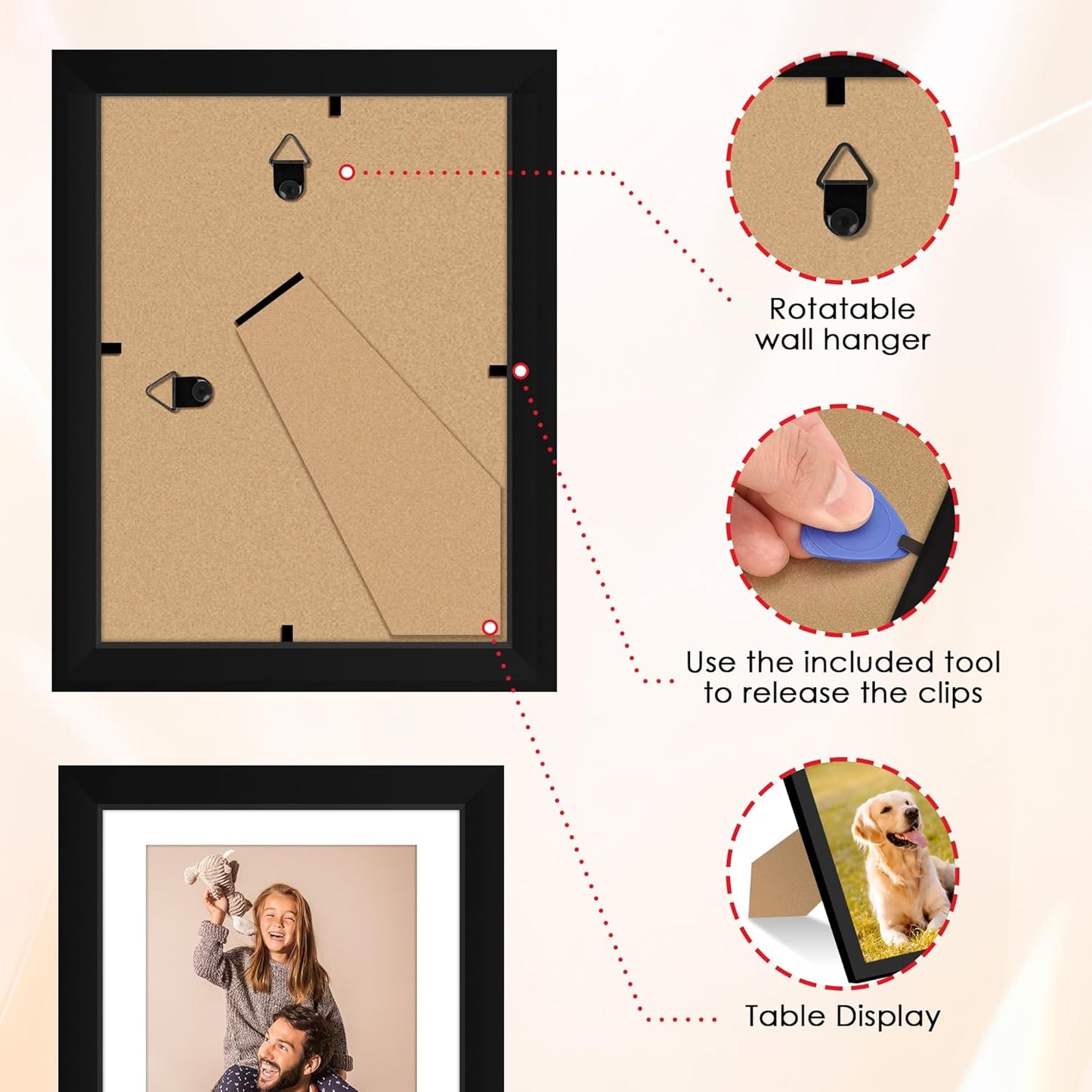 FIXSMITH 8x10 Picture Frame Set of 2, Photo Frame with HD Plexiglass, Display Pictures 5x7 with Mat or 8x10 Without Mat Multi Picture Frames Collage for Tabletop or Wall Display, Black