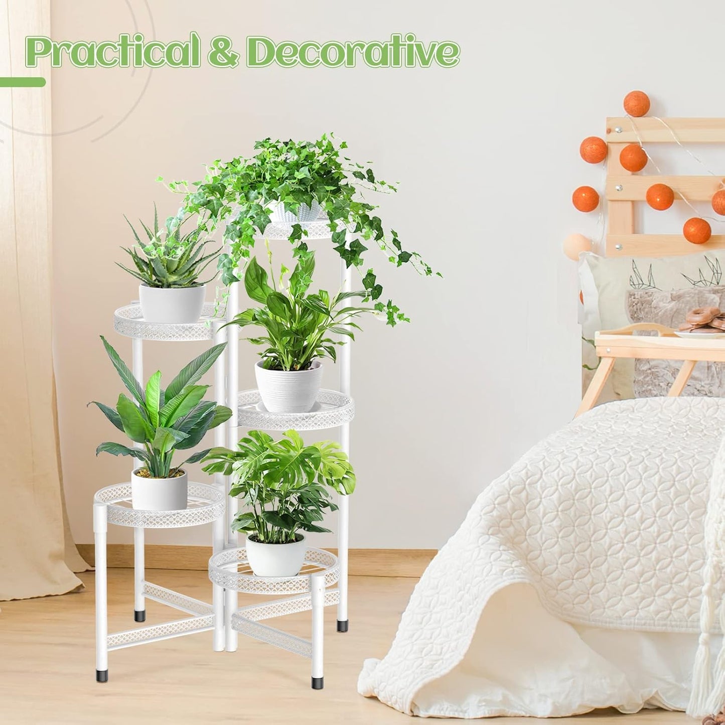 iDavosic.ly Plant Stand Indoor Outdoor, 5 Tier Corner Metal Flower Display Holder Shelf, Folding Tall Orchid Rack for Patio Balcony Porch Garden Living Room House, Black