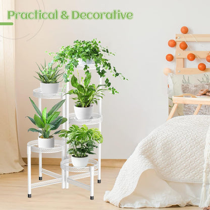 iDavosic.ly Plant Stand Indoor Outdoor, 5 Tier Corner Metal Flower Display Holder Shelf, Folding Tall Orchid Rack for Patio Balcony Porch Garden Living Room House, Black