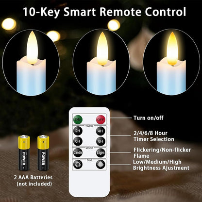 KSWING Upgraded Real Wax Short LED Flameless Taper Candles with Remote, 6 PCS White Candlesticks Battery Operated 3D Flickering - 6" Realistic Fake Candle Sticks for Home/Wedding/Fireplace Xmas Decor