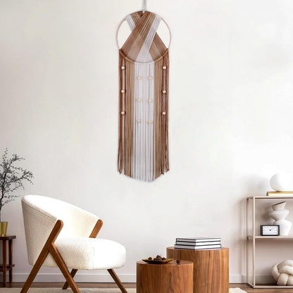 LB Boho Macrame Wall Hanging - Green and Beige Handmade Cotton Woven Decor, Modern Geometric Bohemian Tapestry Wall Decor for Bedroom Living Room Home (31.5"x9.84") Nature-Inspired Room Decor