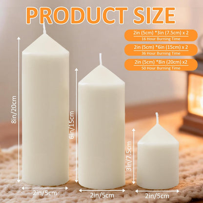 18 Pcs White Pillar Candles Bulk Set，Hurricane Candles，3 Different Lengths 2 x 3/4/6 Inch (6 Each)，Dripless Unscented Smokeless，Gives You a Better Atmosphere When Organizing an Event Party.