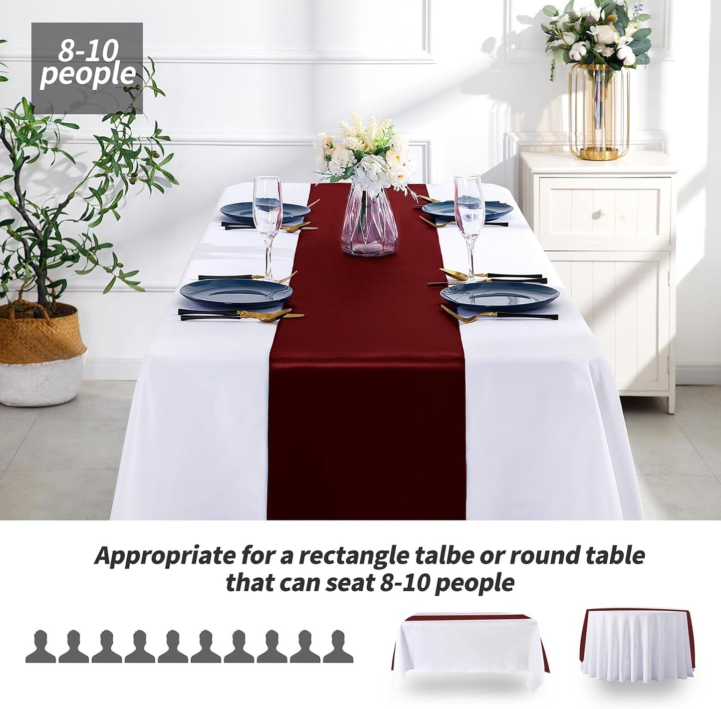 SiinvdaBZX 4 Pcs Royal Blue Satin Table Runner 12 x 108 inches Long, Bright Smooth Satin Wedding Table Runner Decorations for Birthday Parties, Buffet, Banquets, Graduations, Engagements