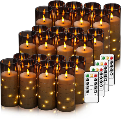 Nimiko Flickering Flameless LED Candles, 9 Pcs with Embedded Star String, Acrylic LED Pillar Candles with Remote, Suitable for Home Decoration (White)