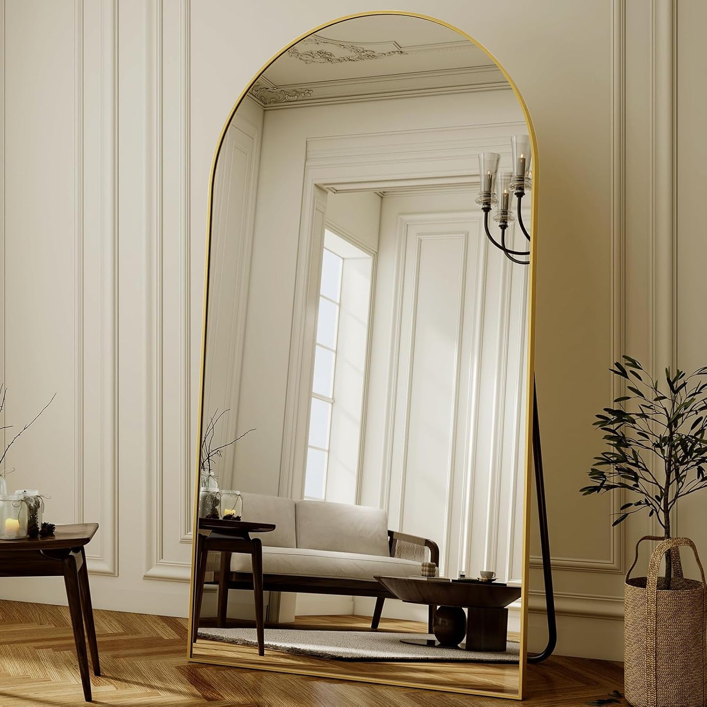 XRAMFY 56"x21" Arched Full Length Mirror Floor Mirrors with Aluminum Alloy Frame Free-Standing Wall Mounted Floor Mirrors or Large Dressing Mirror, Black Mirror Full Length