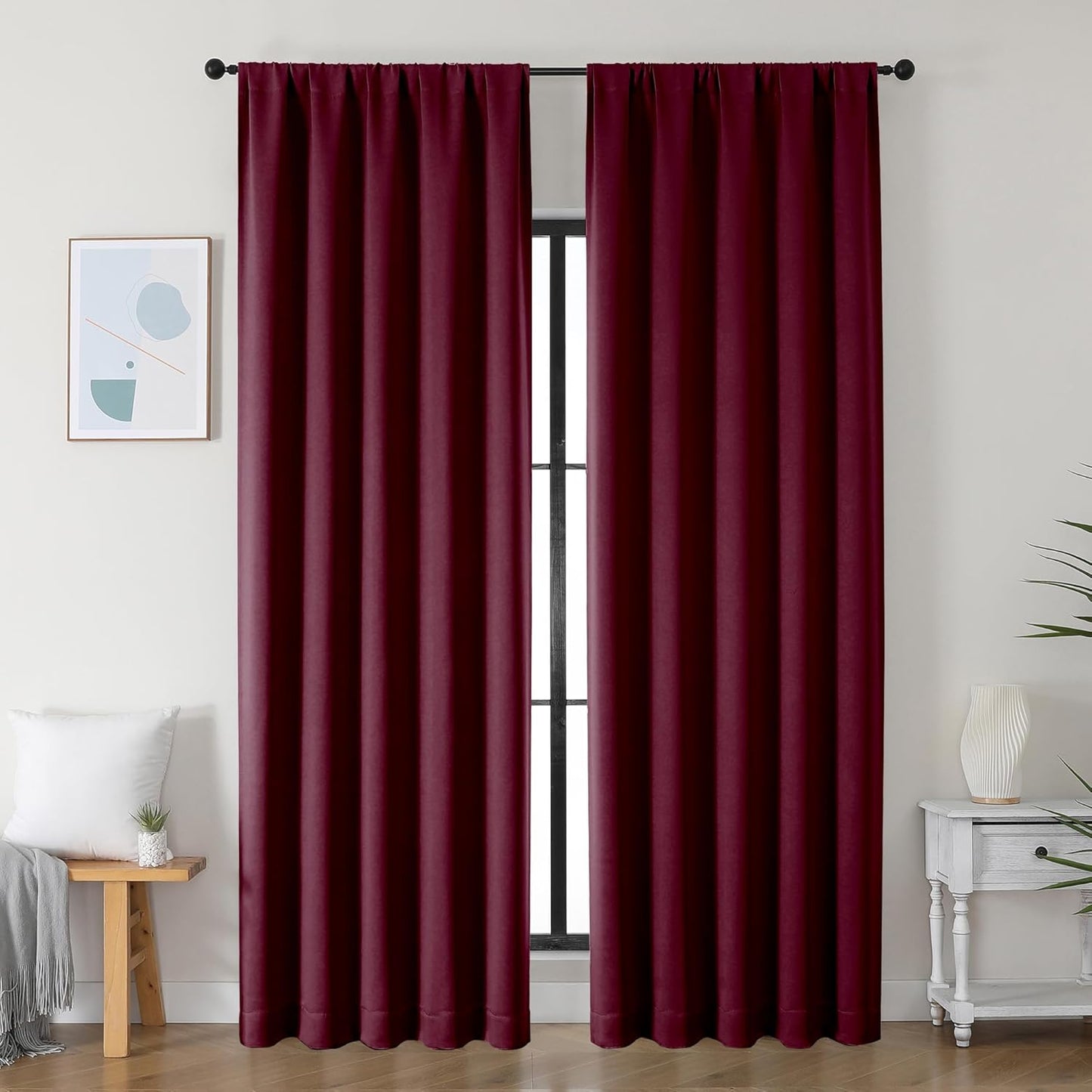 Simplebrand Ava Sage Green Blackout Curtains for Bedroom 63 Inch Length 2 Panels Set, Solid Thermal Insulated Energy Saving Rod Pocket Window Treatment Curtains Blackout Drapes, W40 x L63 Inch, Sage - Colors A