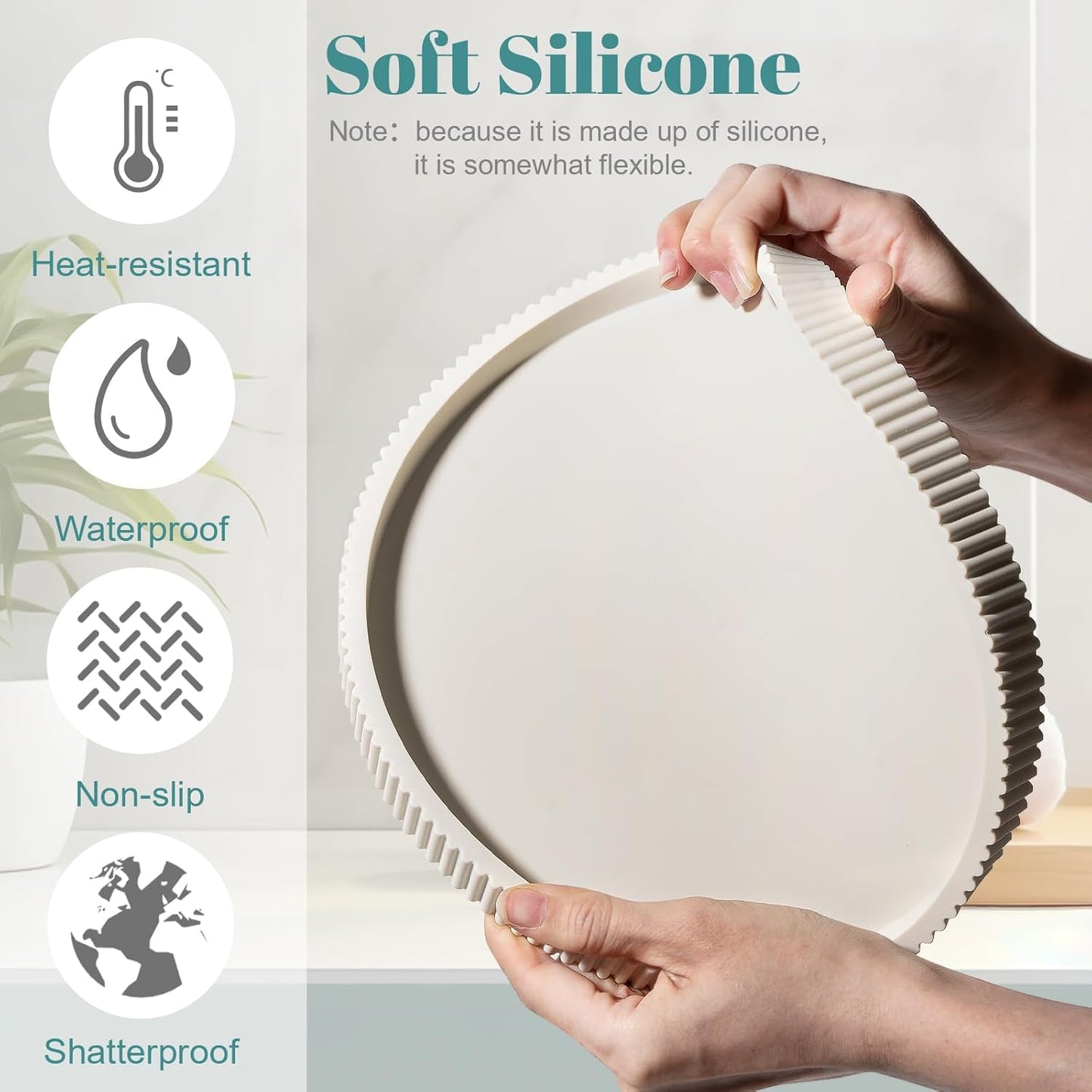 Silicone Bathroom Tray Round Kitchen Counter Organizer Decorative Vanity Accessories Coffee Table Decor for Perfume, Candle, Soap Dish, 9 Inch, Black
